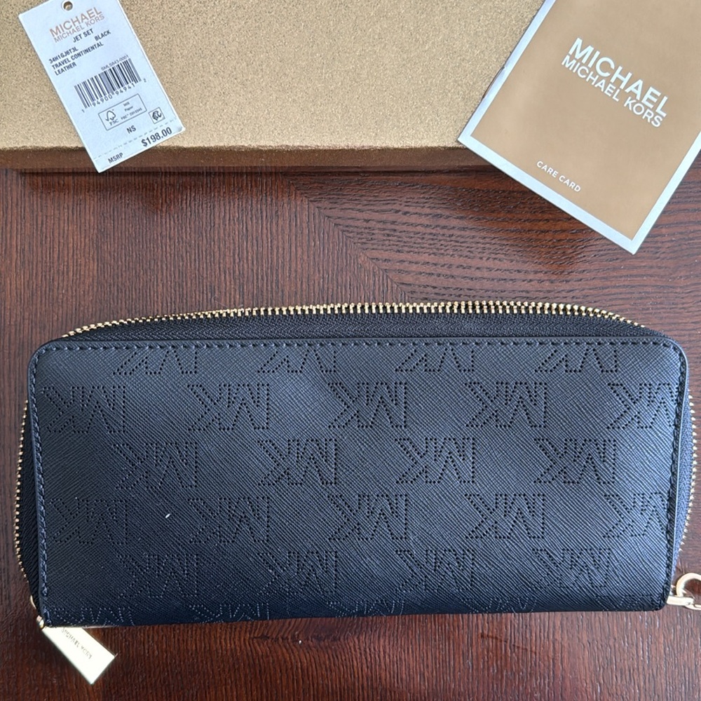 Michael Kors | Travel Continental Black Leather Wallet Wristlet New With Tags - Picture 5 of 8